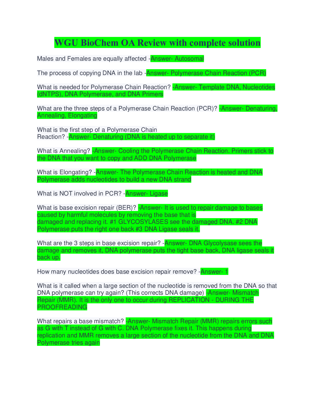 Preview image for WGU BioChem OA Review with complete solution